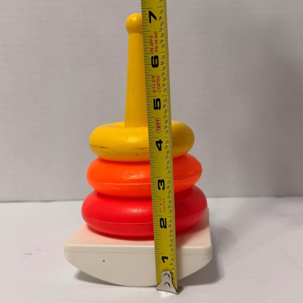 Vintage Fisher Price Rock-a-Stack Stacking Toy 3 Rings Yellow Post Rocking Base* - Picture 6 of 7